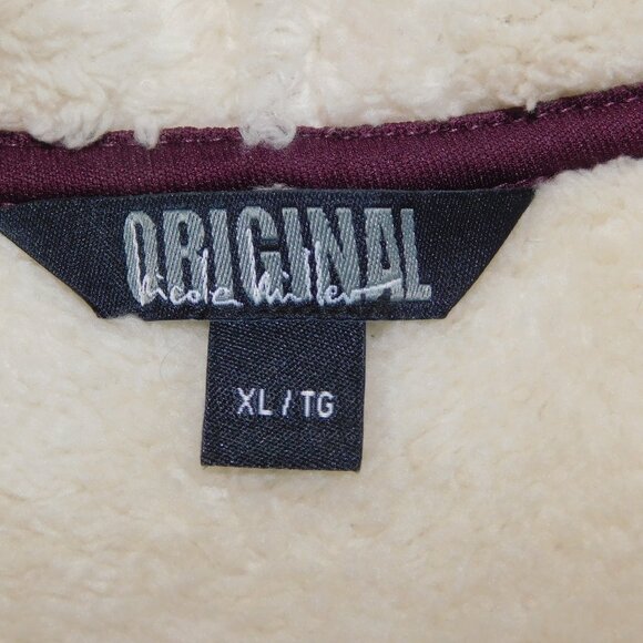 Nicole Miller Womens XL Sherpa Fleece Lined Open Cardigan Purple Burgundy - Picture 5 of 9